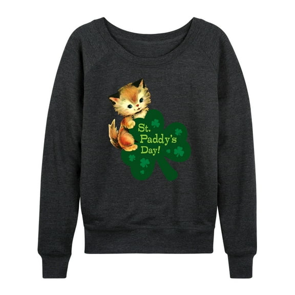 Instant Message - Vintage St. Paddy's Day Cat  - Women's Lightweight French Terry Long Sleeve Shirt
