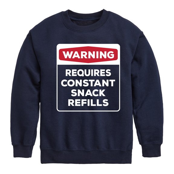 Instant Message - Warning - Requires Constant Snack Refills - Toddler & Youth Crewneck Fleece Sweatshirt