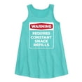 thumbnail image 1 of Instant Message - Warning - Requires Constant Snack Refills - Toddler & Youth Girls A-line Dress, 1 of 5