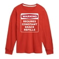 thumbnail image 1 of Instant Message - Warning - Requires Constant Snack Refills - Toddler & Youth Long Sleeve Graphic T-Shirt, 1 of 6