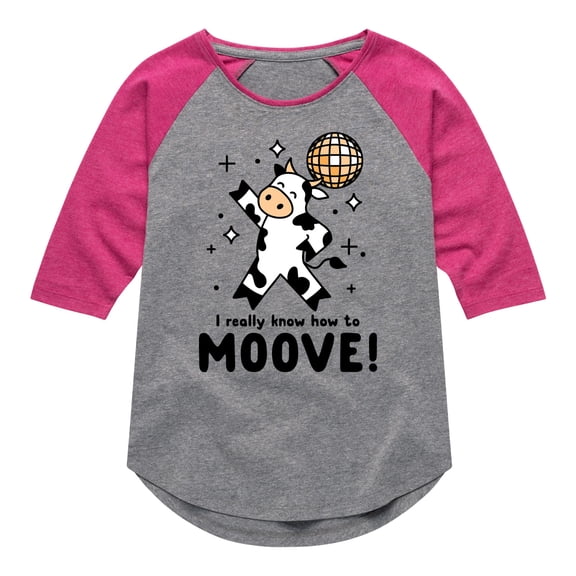 Instant Message - Watch Me Moove Disco Cow - Toddler & Youth Girls Raglan Graphic T-Shirt