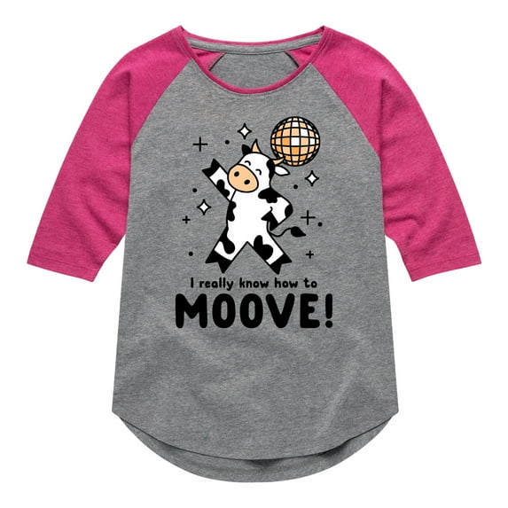 Instant Message - Watch Me Moove Disco Cow - Toddler & Youth Girls Raglan Graphic T-Shirt