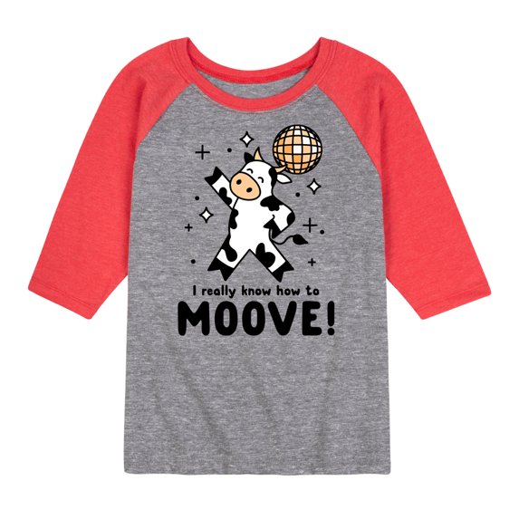 Instant Message - Watch Me Moove Disco Cow - Toddler & Youth Raglan Graphic T-Shirt