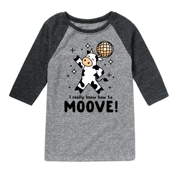 Instant Message - Watch Me Moove Disco Cow - Toddler & Youth Raglan Graphic T-Shirt
