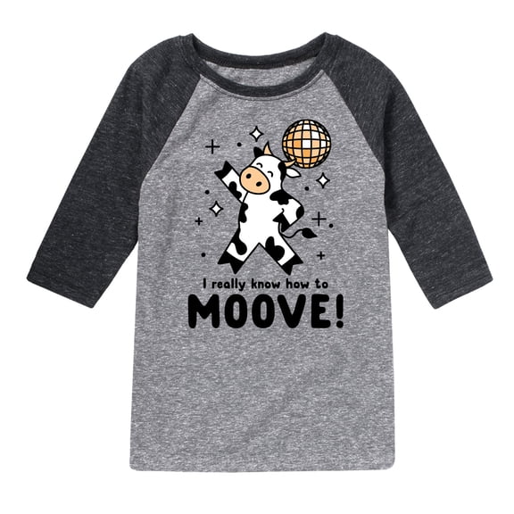 Instant Message - Watch Me Moove Disco Cow - Toddler & Youth Raglan Graphic T-Shirt