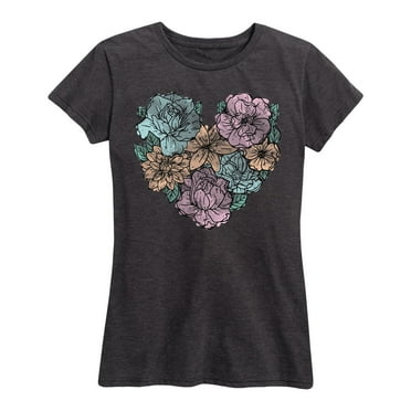 Instant Message - Watercolor Flower Heart - Women's Short Sleeve Graphic T-Shirt