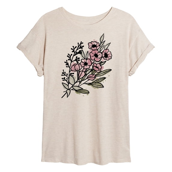 Instant Message - Watercolor Flowers - Juniors Oversized Graphic T-Shirt