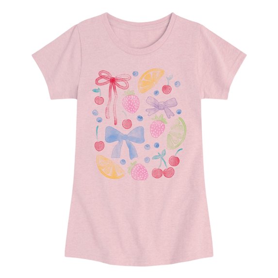 Instant Message - Watercolor Fruit and Bows - Youth Girls Fitted Short Sleeve T-Shirt