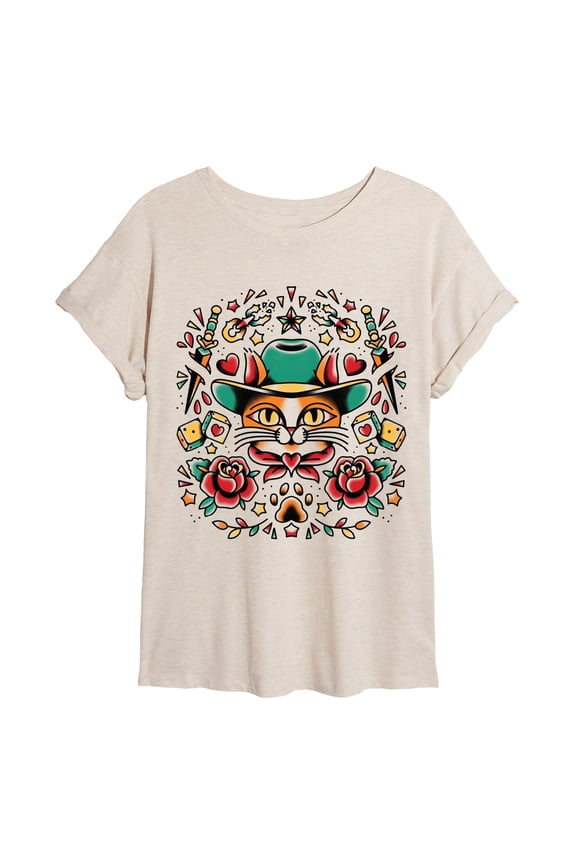 - Western Kitty Tat - Women's Oversized Graphic T-Shirt