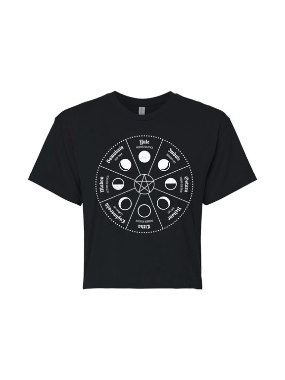 - Wheel of the Year Moon Phases Women's Cropped Graphic T-Shirt