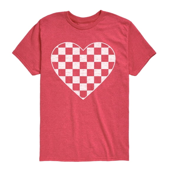 Instant Message - White Checker Heart Short Sleeve Graphic T-Shirt