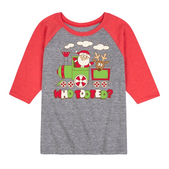 Instant Message - Who Tooted Christmas Train - Toddler & Youth Raglan Graphic T-Shirt