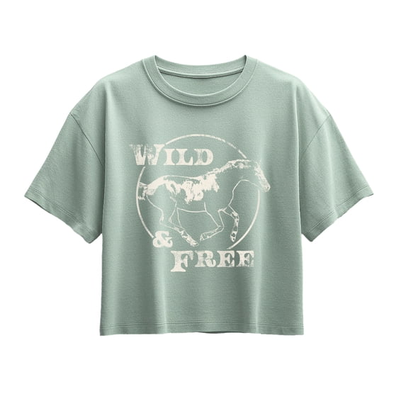 Instant Message - Wild And Free Horse Short Sleeve Boxy Graphic T-Shirt