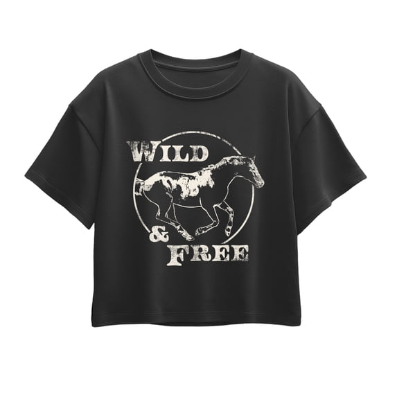 Instant Message - Wild And Free Horse Short Sleeve Boxy Graphic T-Shirt