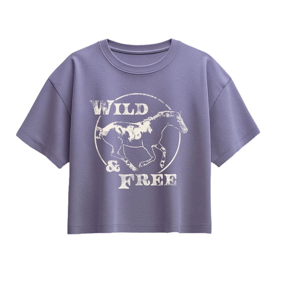 Instant Message - Wild And Free Horse Short Sleeve Boxy Graphic T-Shirt