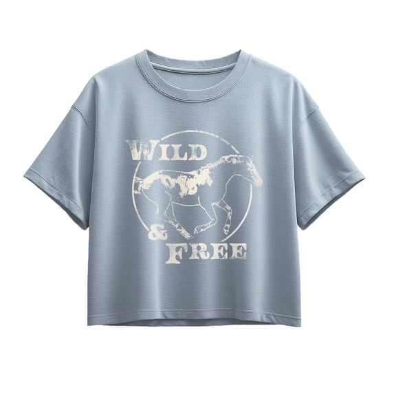 Instant Message - Wild And Free Horse Short Sleeve Boxy Graphic T-Shirt