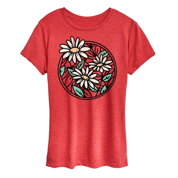 Instant Message - Wildflower Stained Glass Circle - Women's Short Sleeve Graphic T-Shirt