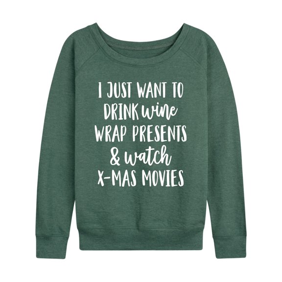 Instant Message - Wine Presents Christmas Movies - Women's French Terry Long Sleeve Shirt