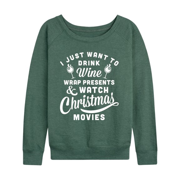 Instant Message - Wine Presents Christmas Movies - Women's French Terry Long Sleeve Shirt