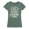 thumbnail image 1 of Instant Message - Wine Presents Christmas Movies - Women's Short Sleeve Graphic T-Shirt, 1 of 5