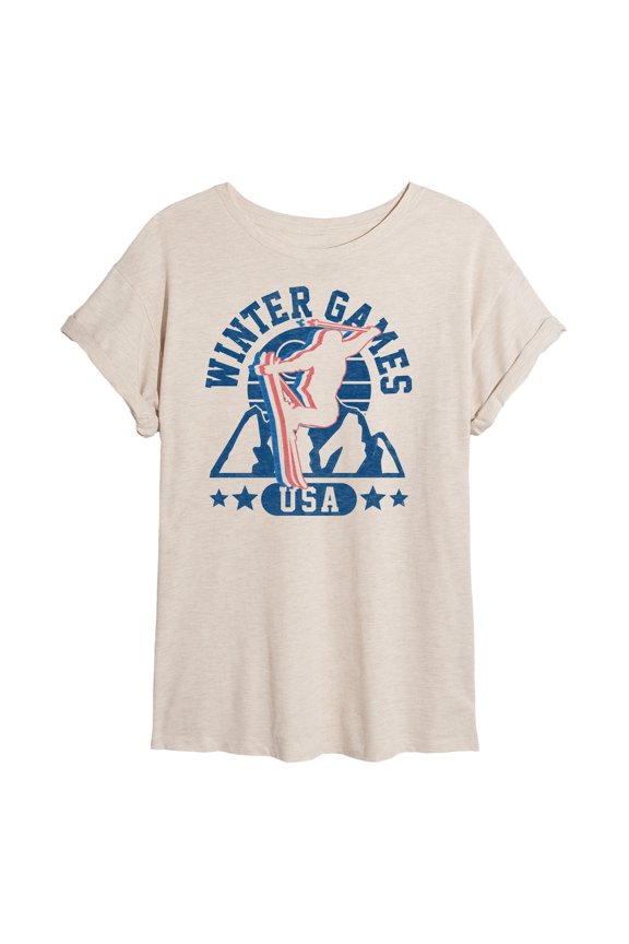 - Winter Games Skiing - Juniors Oversized Graphic T-Shirt