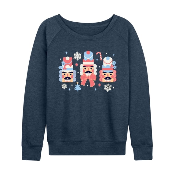 Instant Message - Winter Nutcracker Heads Lightweight French Terry Wide Neck Long Sleeve Graphic Shirt