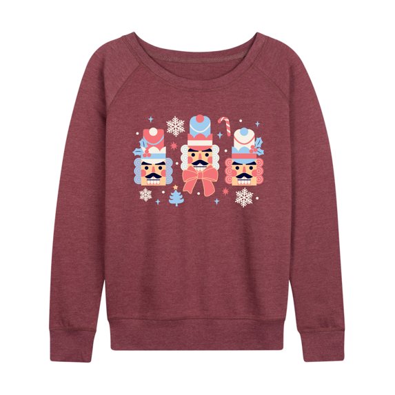 Instant Message - Winter Nutcracker Heads Lightweight French Terry Wide Neck Long Sleeve Graphic Shirt