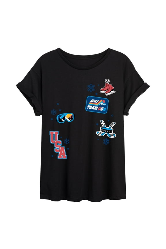 - Winter Sports Icons - Juniors Oversized Graphic T-Shirt