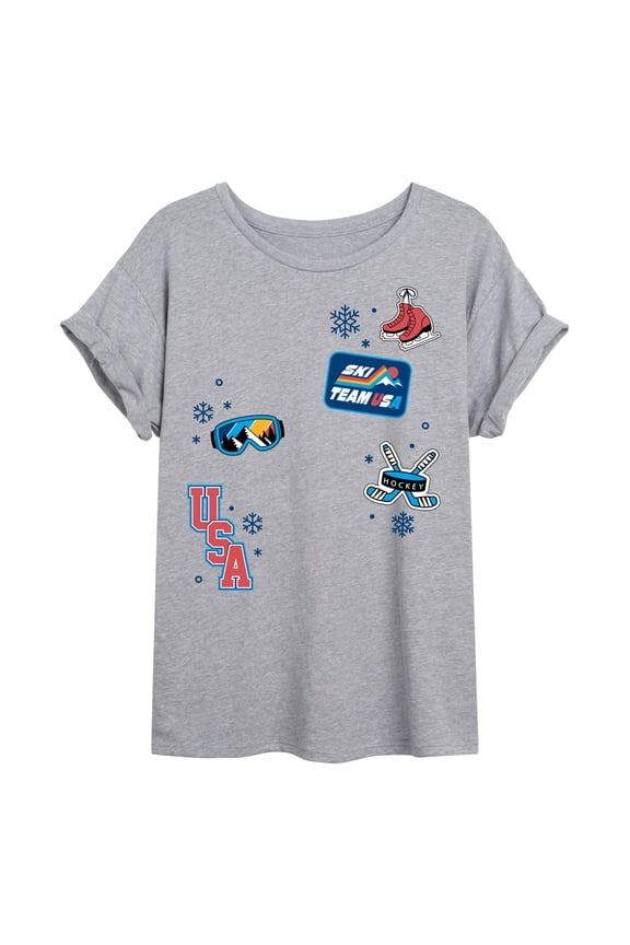 - Winter Sports Icons - Juniors Oversized Graphic T-Shirt