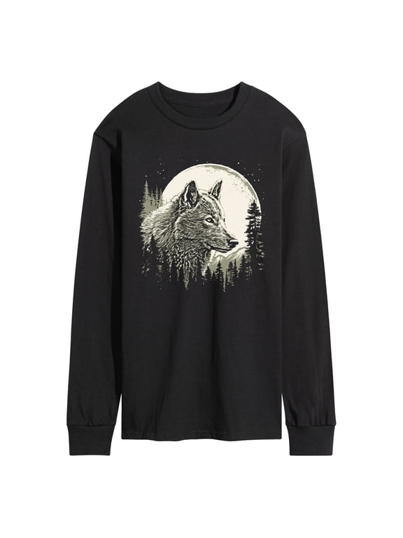 - Wolf Moon Men's Long Sleeve Graphic T-Shirt