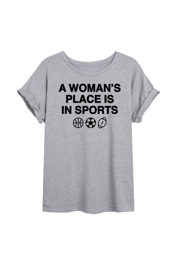 - Woman's Place is in Sports - Juniors Oversized Graphic T-Shirt