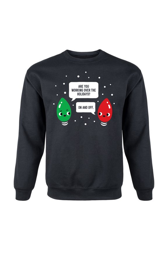 - Working Christmas Bulbs - Christmas Drinking Santa Adult Crew Fleece
