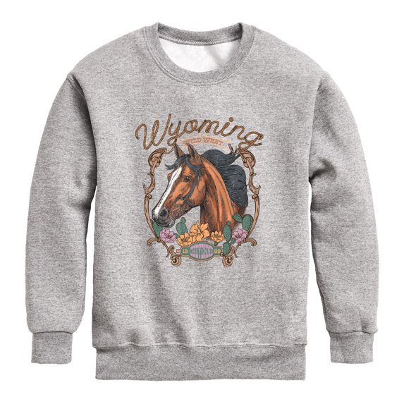 Instant Message - Wyoming Horse Flowers Graphic Long Sleeve Fleece Sweatshirt