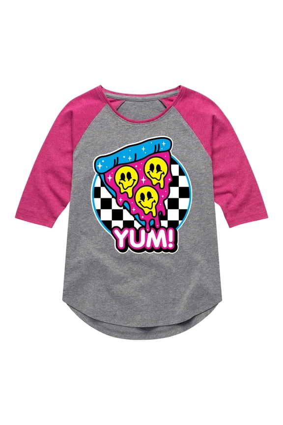- Y2K Pizza Slice - Toddler & Youth Girls Raglan Graphic T-Shirt