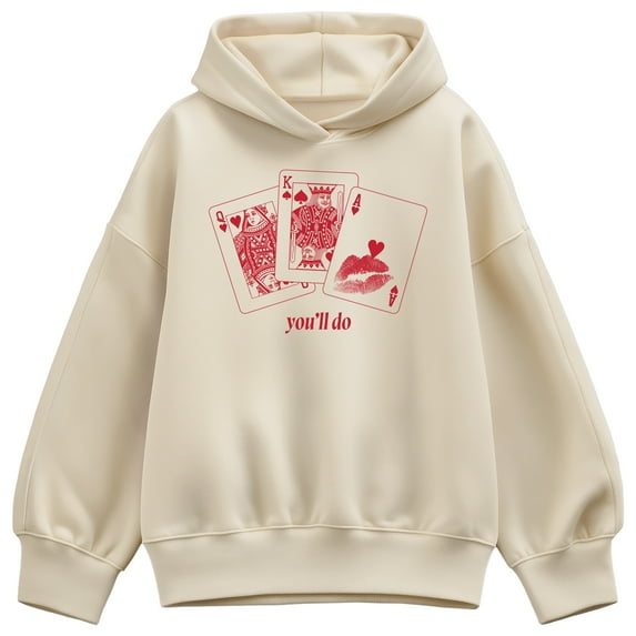 Instant Message - You'll Do Playing Cards Oversized Fleece Hoodie Sweatshirt