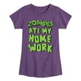 thumbnail image 1 of Instant Message - Zombies Ate My Homework  - Toddler & Youth Girls Short Sleeve Graphic T-Shirt, 1 of 6