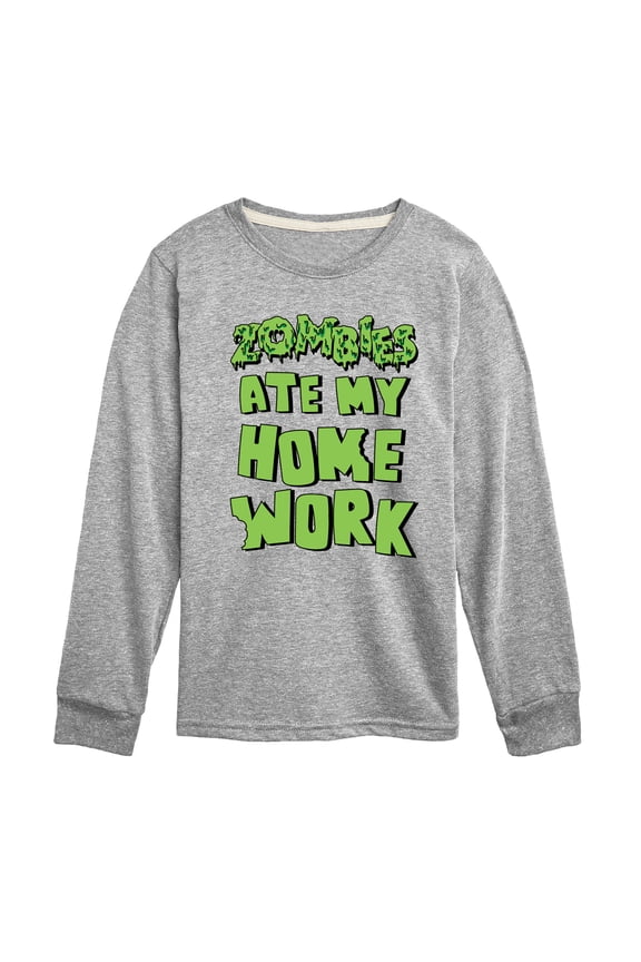 - Zombies Ate My Homework Long Sleeve Graphic T-Shirt