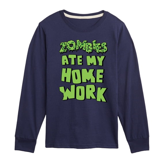 Instant Message - Zombies Ate My Homework Boys' Long Sleeve Graphic T-Shirt