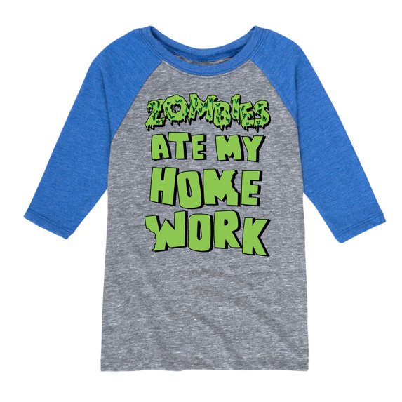 Instant Message - Zombies Ate My Homework - Toddler & Youth Raglan Graphic T-Shirt