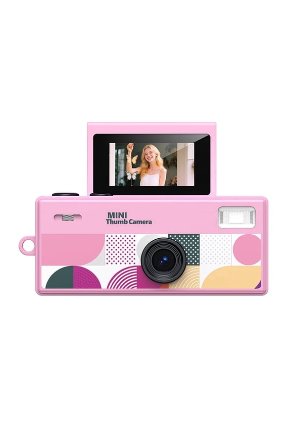 Instant Mini Digital Camera Keychain, 1080P HD Video Recorder with Flip Screen, Ultra Portable9 Vibrant Colors for Students, Vloggers, Daily Use & Retro StylePink