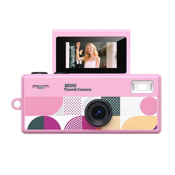 Instant Mini Digital Camera Keychain, 1080P HD Video Recorder with Flip Screen, Ultra Portable9 Vibrant Colors for Students, Vloggers, Daily Use & Retro StylePink