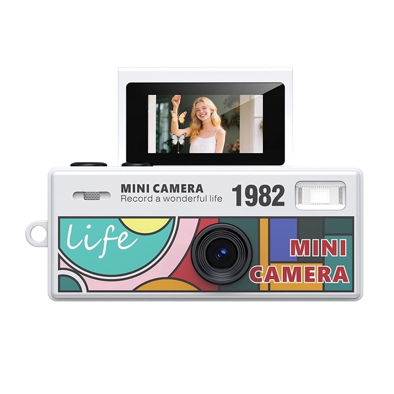 Instant Mini Digital Camera Keychain, 1080P HD Video Recorder with Flip Screen, Ultra Portable，9 Vibrant Colors for Students, Vloggers, Daily Use & Retro Style（White）