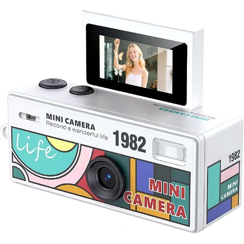 Instant Mini Digital Camera Keychain, 1080P HD Video Recorder with Flip Screen, Ultra Portable，9 Vibrant Colors for Students, Vloggers, Daily Use & Retro Style（White）