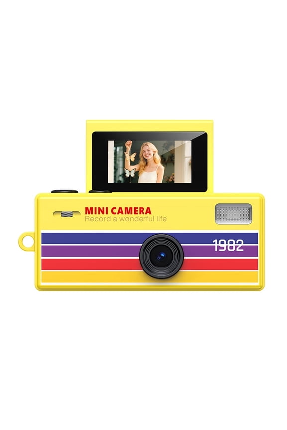Instant Mini Digital Camera Keychain, 1080P HD Video Recorder with Flip Screen, Ultra Portable9 Vibrant Colors for Students, Vloggers, Daily Use & Retro StyleYellow