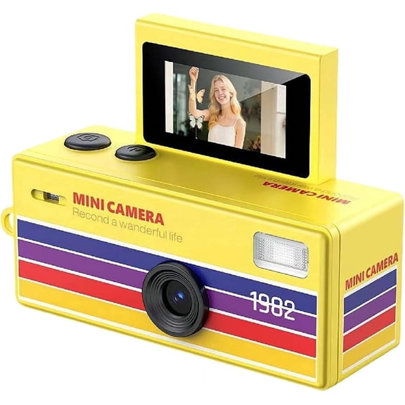 Instant Mini Digital Camera Keychain, 1080P HD Video Recorder with Flip Screen, Ultra Portable,9 Vibrant Colors for Students, Vloggers, Daily Use & Retro Style(Yellow)