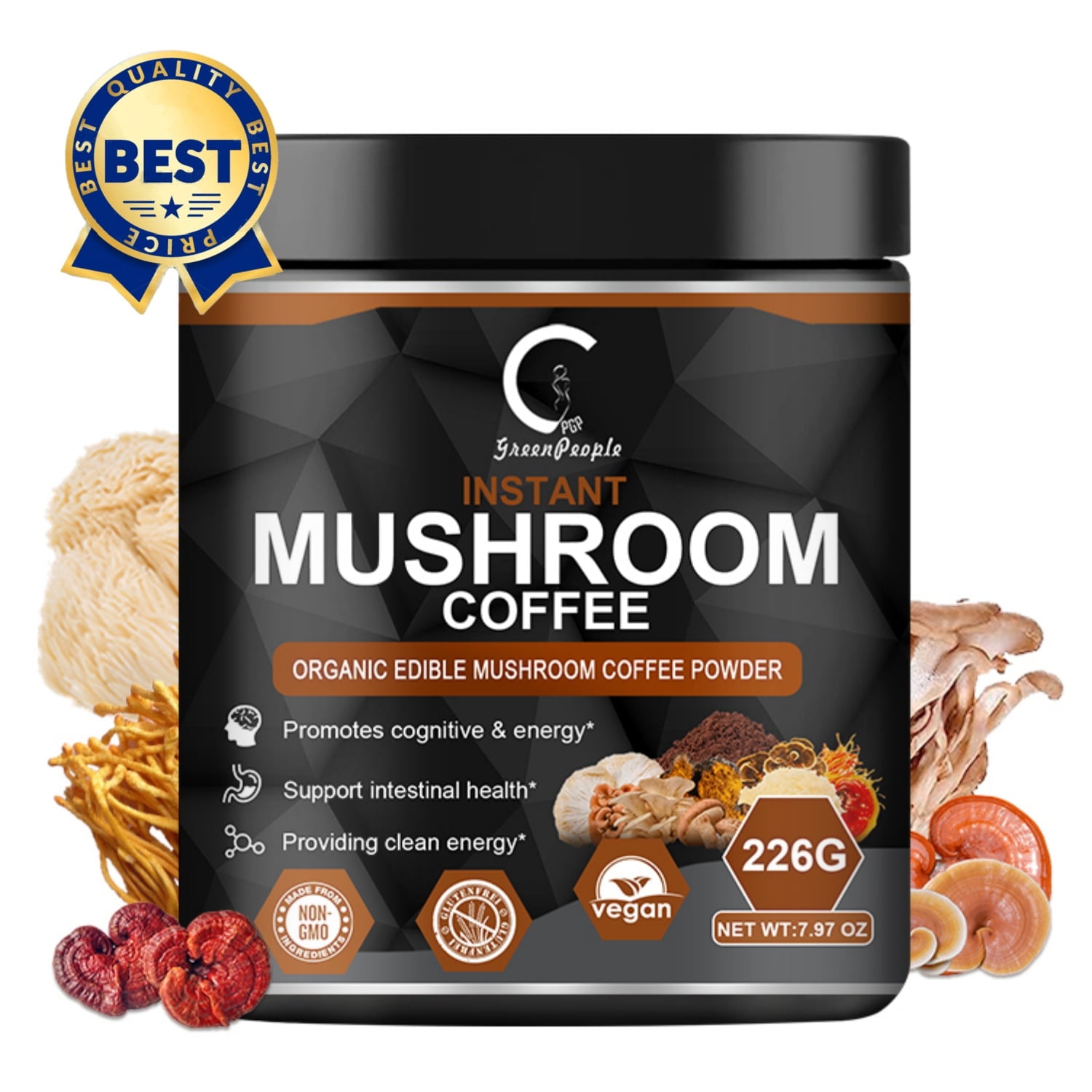 Premium Organic Mushroom Coffee with 7 Superfood Mushrooms - Instant Blend 226g (7.97oz)