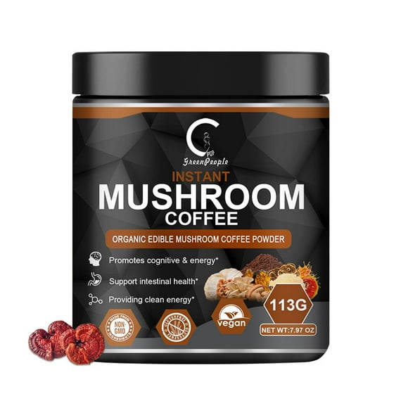 Instant Mushroom Coffee Powder Supplement - with 7 Superfood Mushrooms Mix - 113g (3.98oz) - Decaf