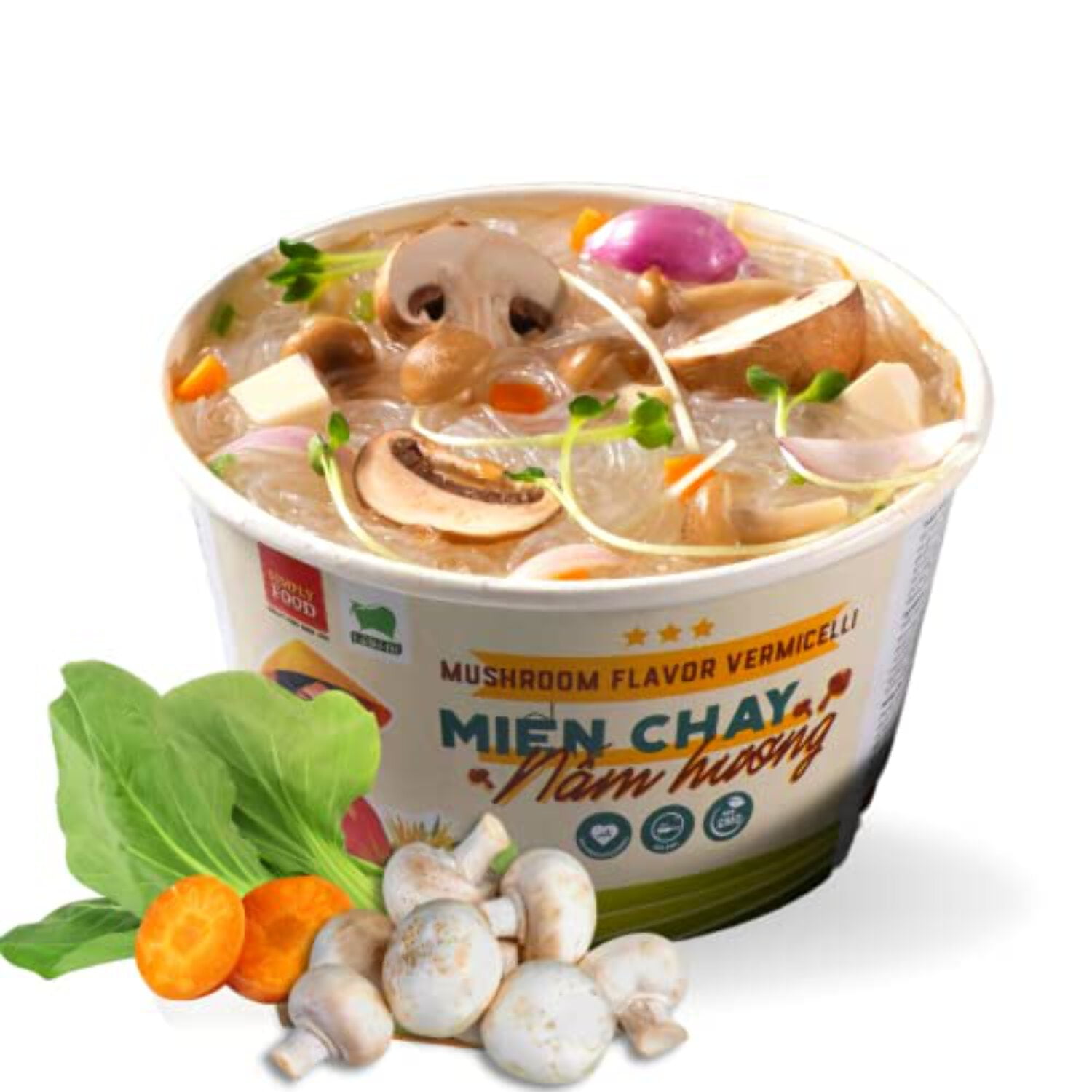 Instant Mushroom Glass Noodle (9 Bowls/Box): $1.99 per Bowl (55g), Fork Included by Simply Food