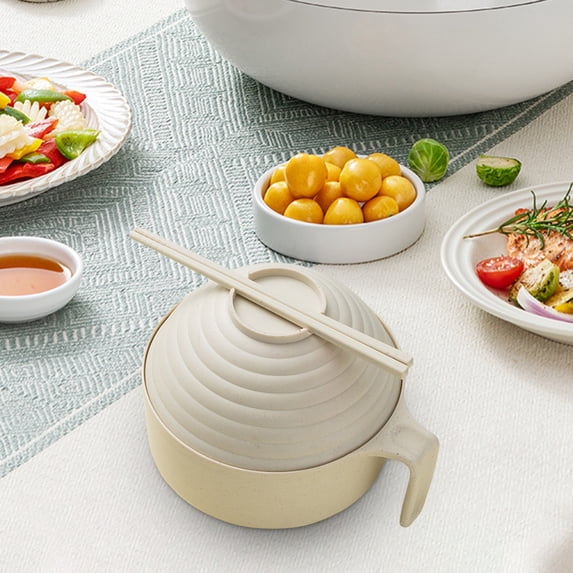 Instant Noodle Bowl with Lid and Chopsticks, Microwavable Ramen Container for Dorm or Office, Leakproof Soup Bowl with Built in Drainage, Stackable for Storage