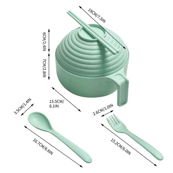 Instant Noodle Bowl with Lid, Simple Single Tableware Set Large Size for Microwave Oven, Oven, Dishwasher Simple Large-capacity Set with Chopsticks Spoon Lid and forks for Snacks Salad Soup